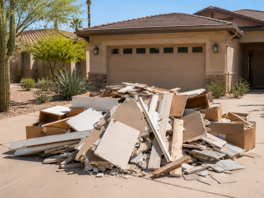 Construction debris removal in Phoenix AZ for renovation debris and project materials